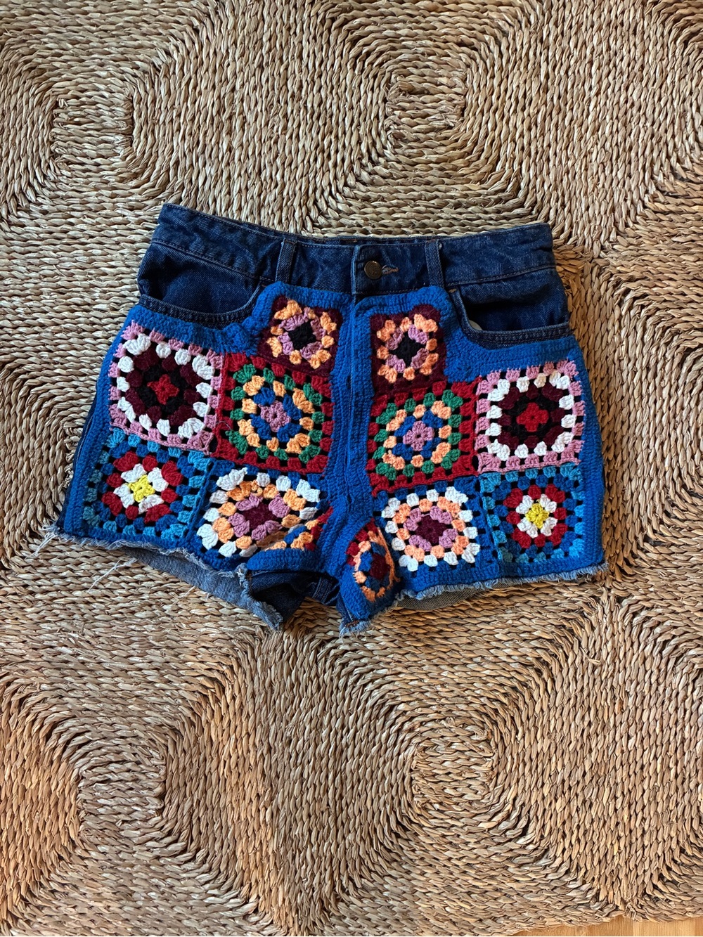 Anthropologie Farm Rio crochet denim short